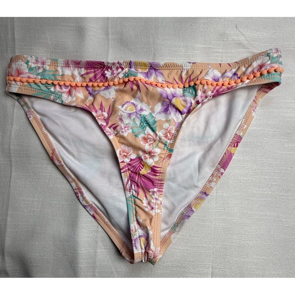 Hobie Peach Pastel Tropical Print Bikini Bottom Sz 16 New